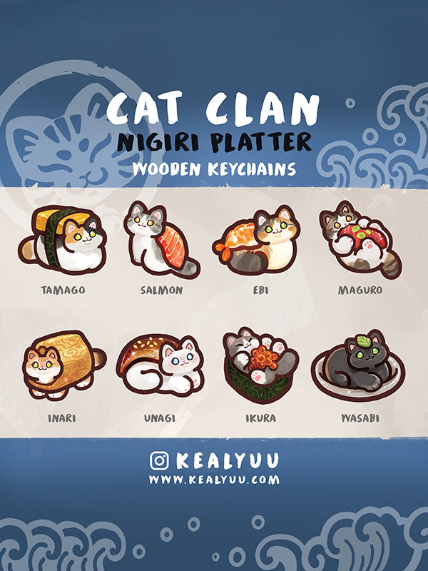 Wooden Keychain Blind Bag | Cat Clan Series 3: Nigiri Platter