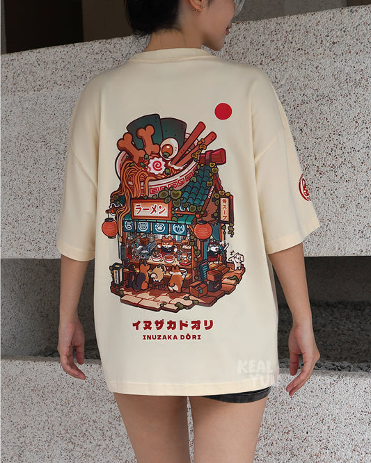 Oversized T-Shirt |  Paw District: Ramen Shop (Beige)