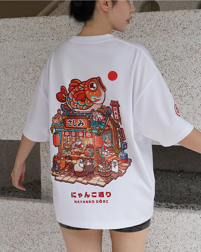 Oversized T-Shirt |  Paw District: Sushi Shop (White)