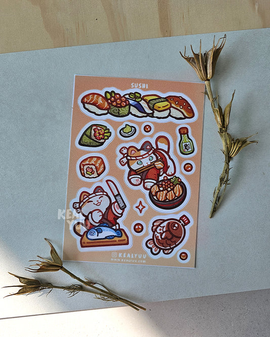 Sticker Sheet | Sushi Cat