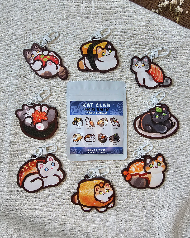 Wooden Keychain Blind Bag | Cat Clan Series 3: Nigiri Platter
